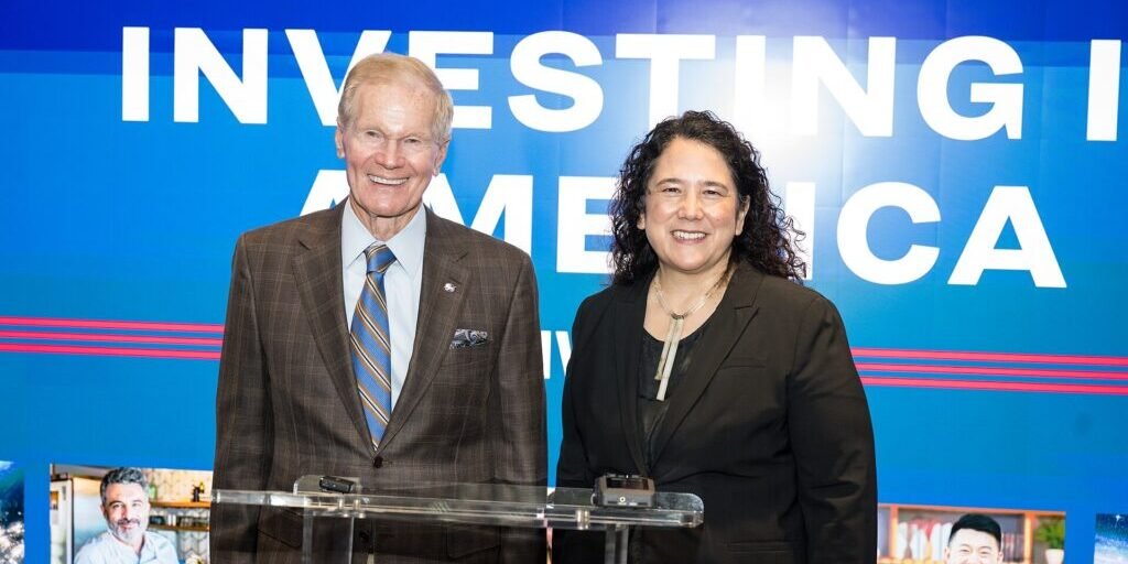 SBA Administrator Isabella Casillas Guzman poses with NASA Administrator Bill Nelson in Washington